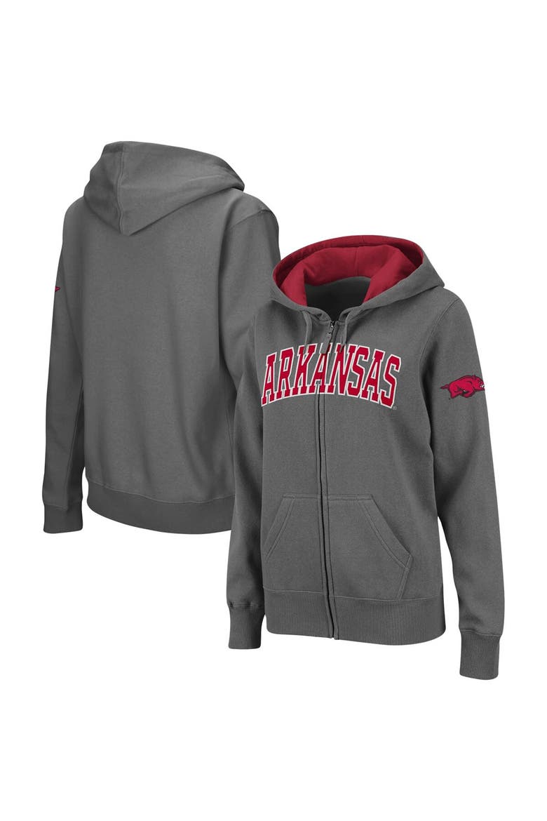 Women's Colosseum  Charcoal Arkansas Razorbacks Arched Name Full-Zip Hoodie, Main, color, Charcoal