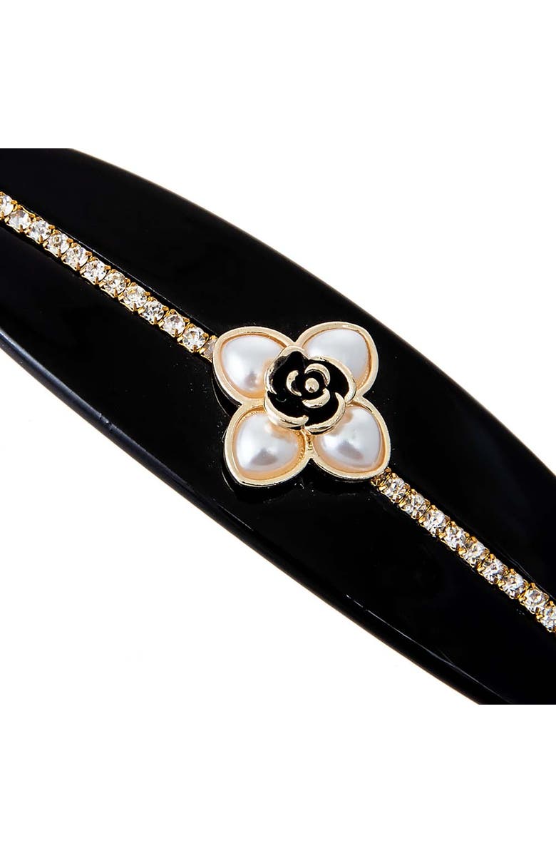 BY ADINA EDEN Pearl Flower W/ Rhinestone Hair Barrette, Alternate, color, Black
