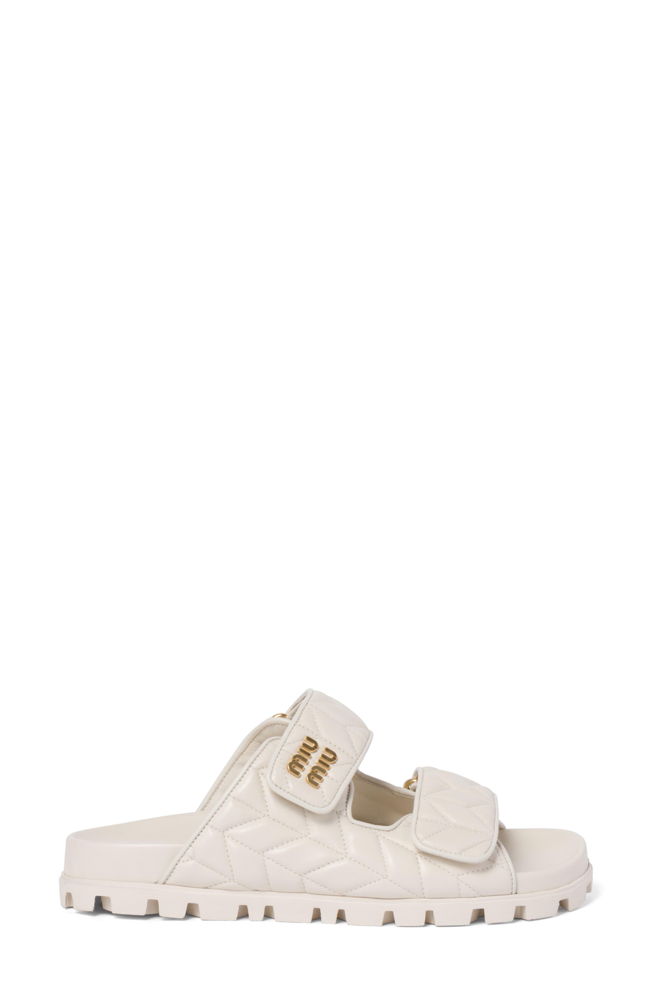 Miu Miu Matelassé Double Strap Slide Sandal, Alternate, color, Bianco