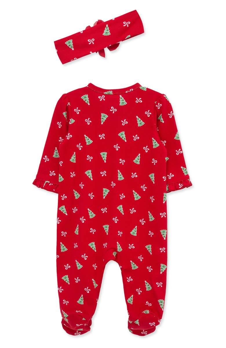 Little Me Pretty Trees Holiday Footie & Headband Set, Alternate, color, Red