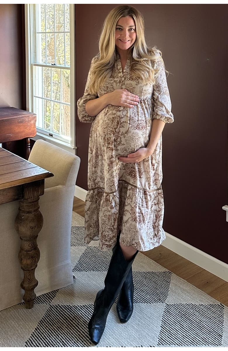 PinkBlush Printed Split Ruffle Collar Midi Dress, Alternate, color,