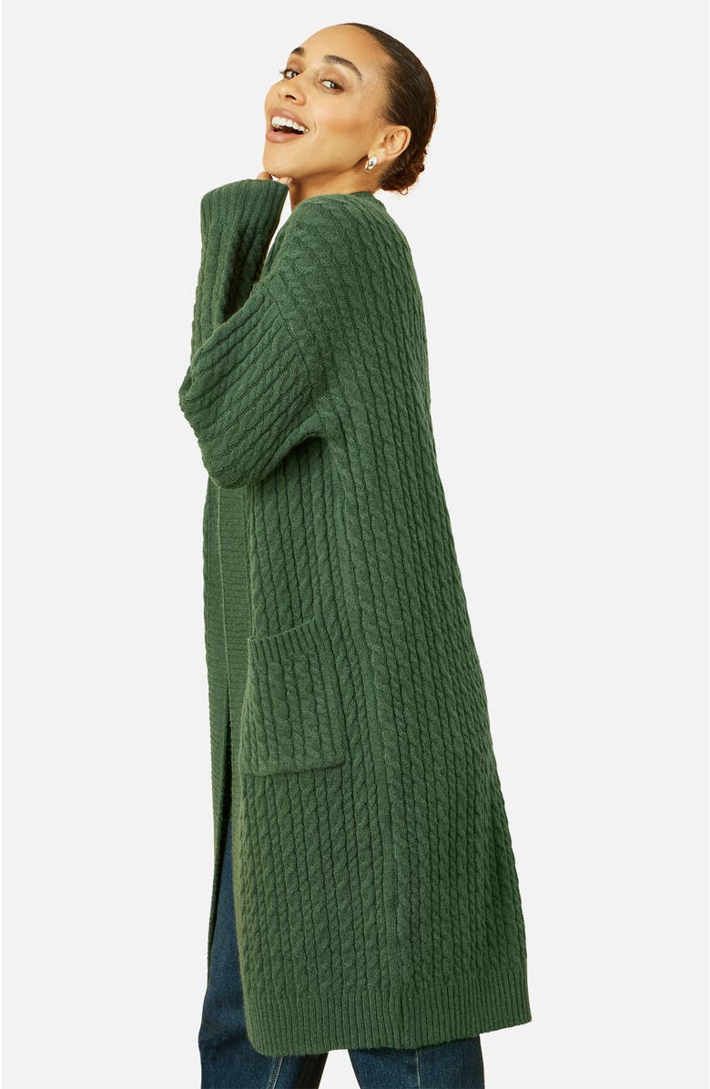 Yumi Cable Knit Long Sleeve Long Cardigan, Alternate, color, Green