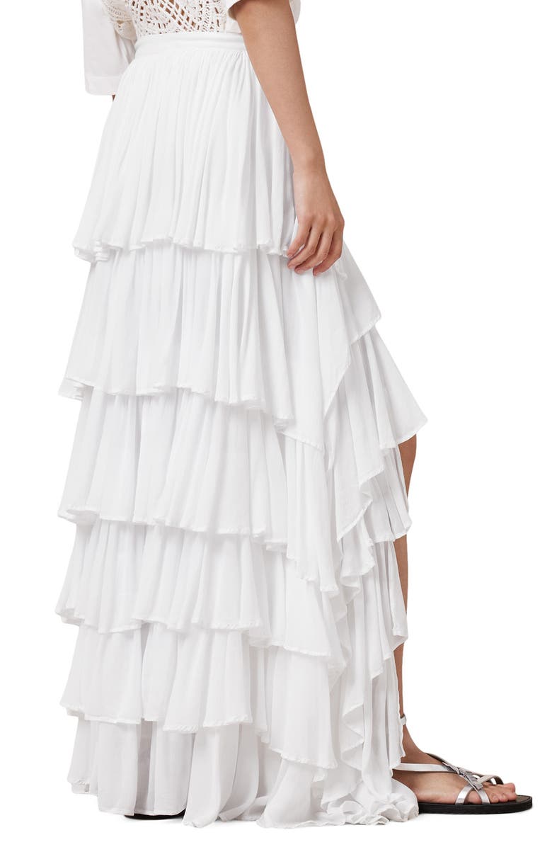 AllSaints Cavarly Layered Ruffle High-Low Maxi Skirt, Alternate, color, Snow White