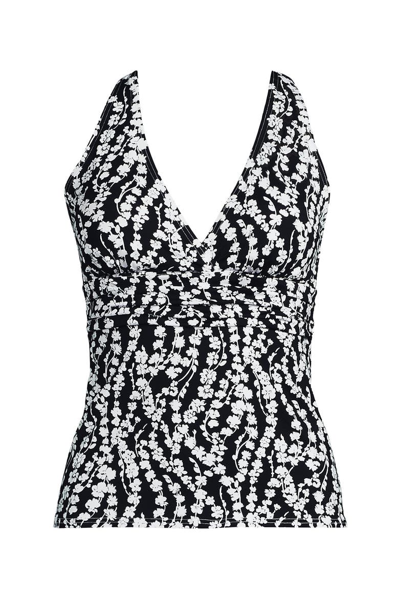 D-Cup V-Neck Plunge X Back Tankini Top, Alternate, color, Black/White Vine Floral