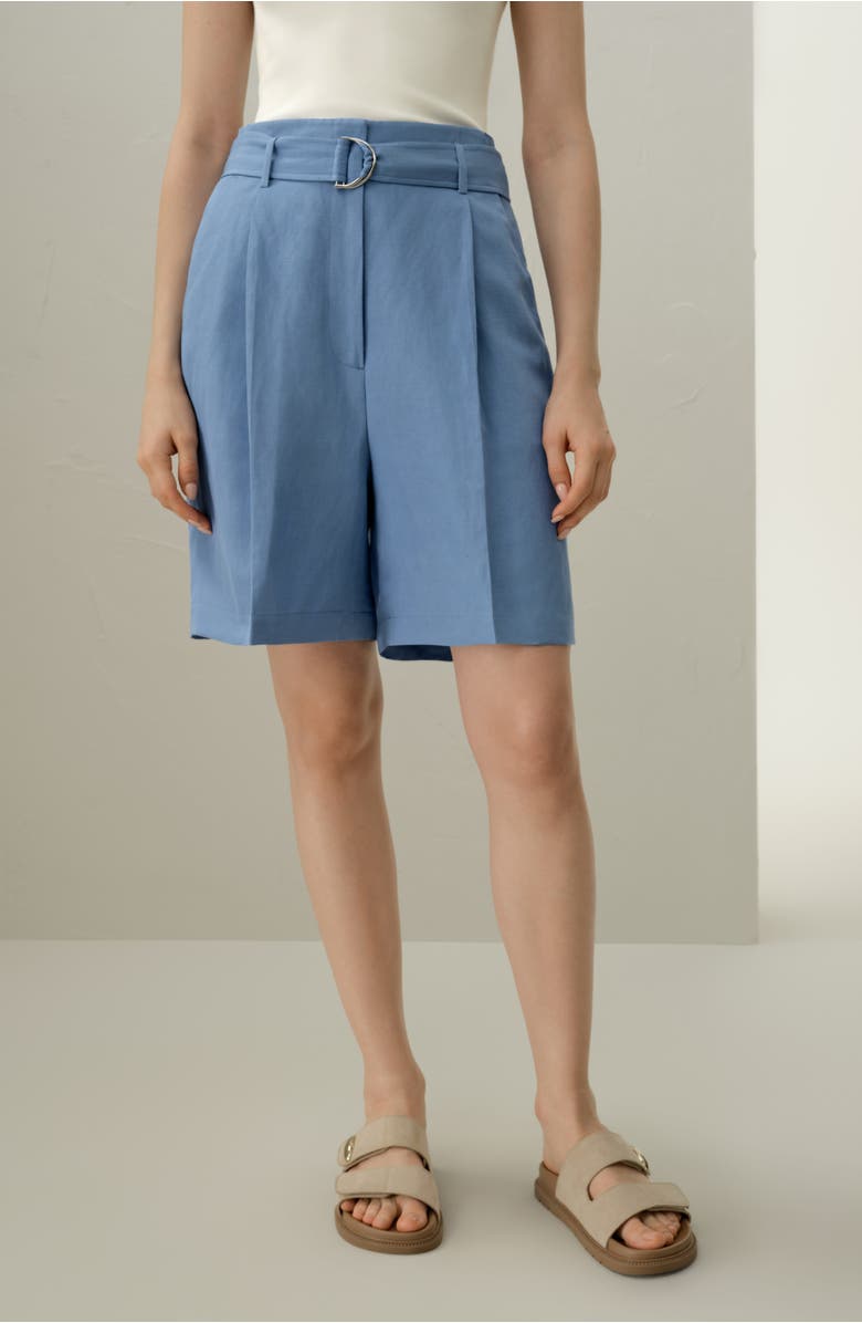 Lilysilk Women's Silk Linen Belted Shorts, Alternate, color, Chambray Blue