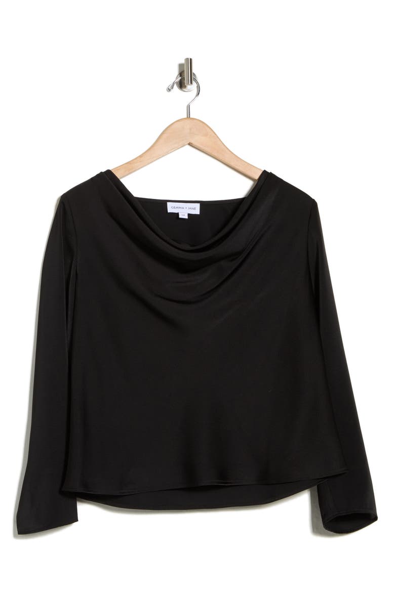 Gemma + Jane Cowl Neck Long Sleeve Satin Top, Alternate, color, Black