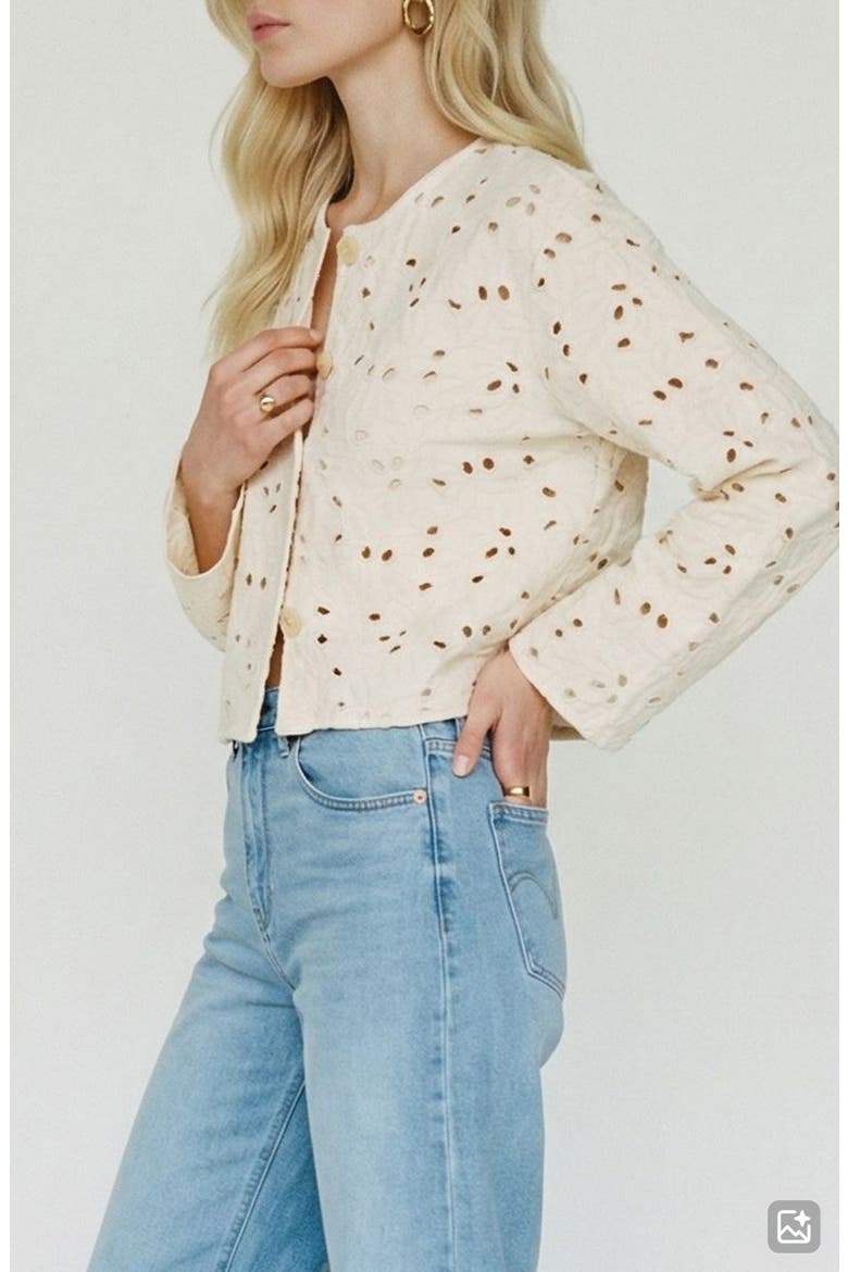 Karly Cotton Broderie Jacket, Alternate, color, ECRU