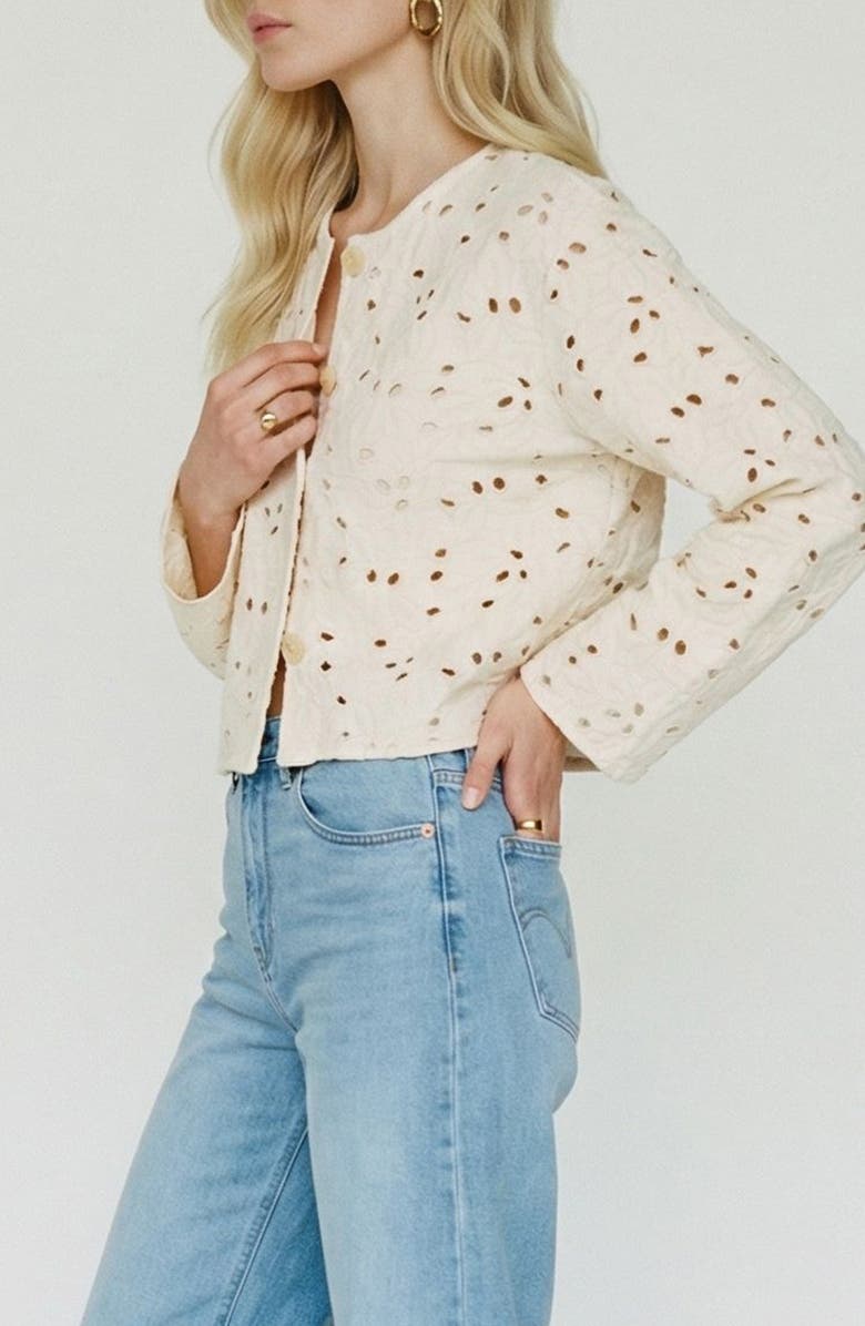 VERO MODA Karly Cotton Broderie Jacket, Alternate, color, Ecru