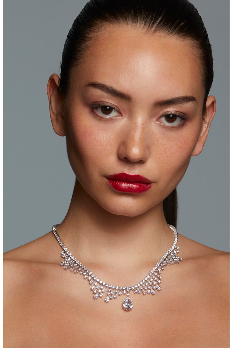 Hollywood Cubic Zirconia Statement Necklace, Alternate, color, RHODIUM