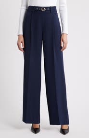 Elie Tahari The Oakley Belt Detail High Waist Wide Leg Twill Pants