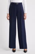 Elie Tahari The Oakley Belt Detail High Waist Wide Leg Twill Pants