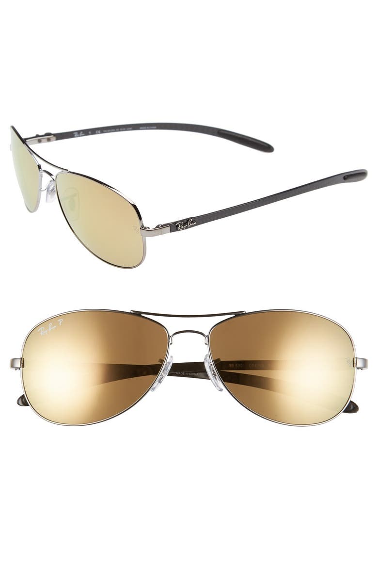 Ray-Ban 'TECH' 59mm Polarized Aviator Sunglasses, Main, color, 