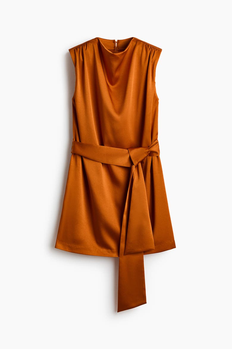 Belted Dress With Shoulder Pads, Alternate, color, Orange