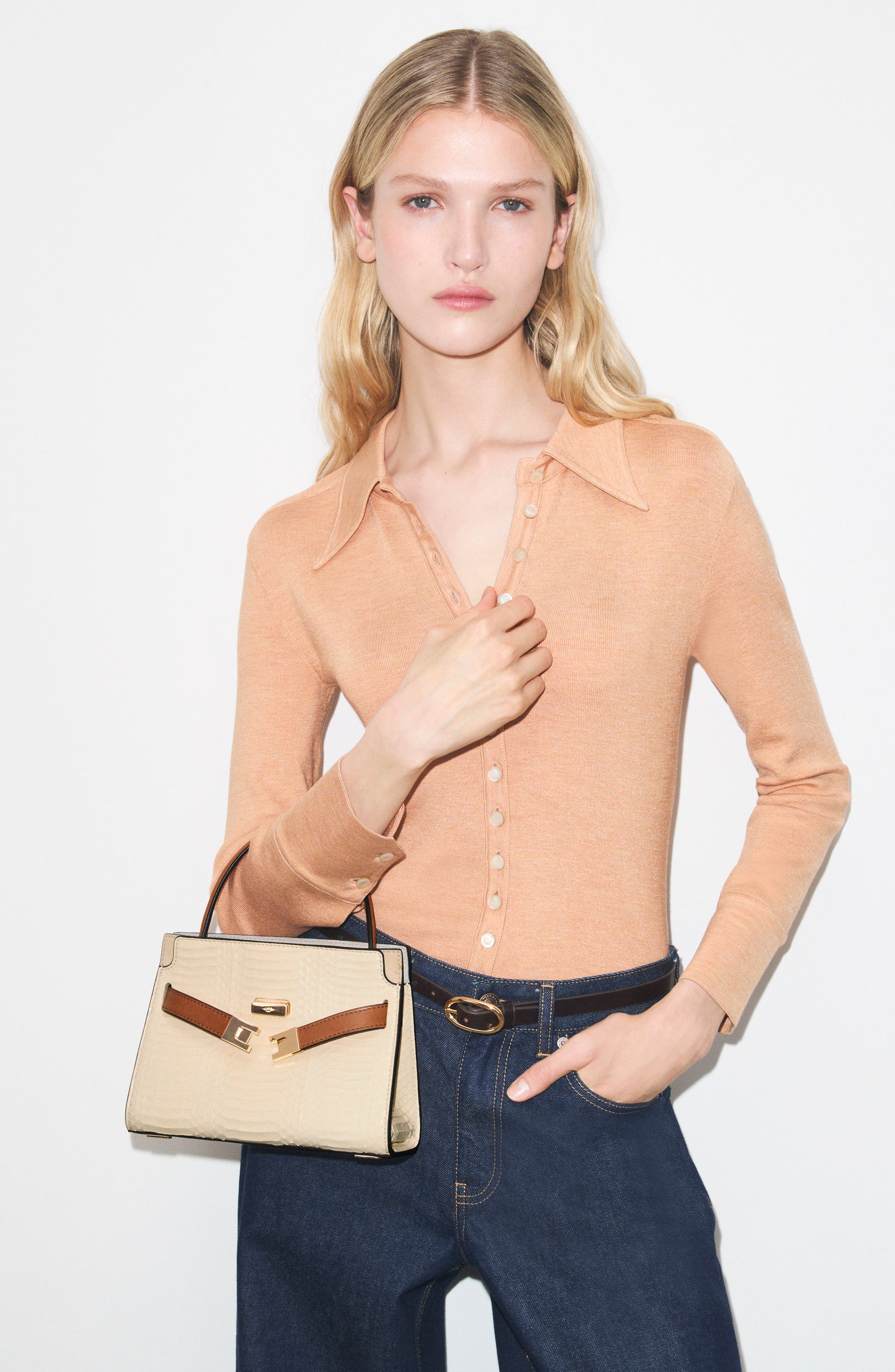 Petite Lee Radziwill Genuine Snake Satchel, Alternate, color, BUTTER
