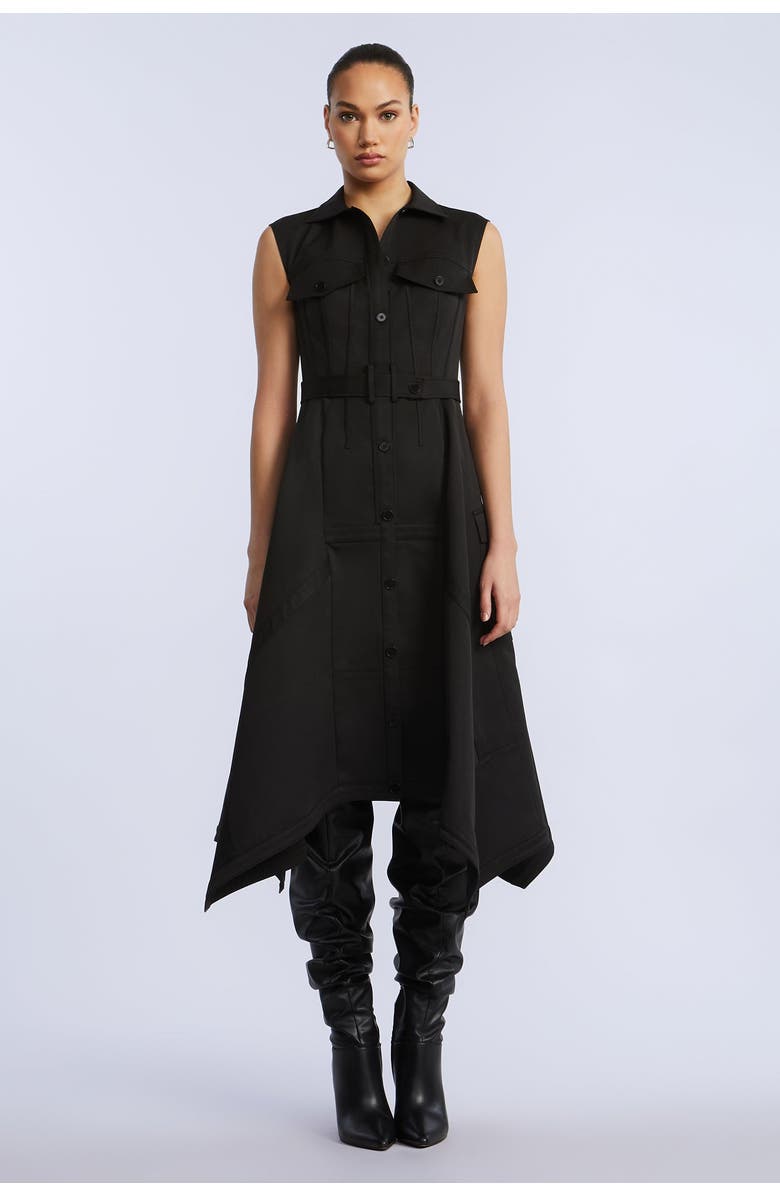 BCBGMAXAZRIA Scarf Hem Taffeta Twill Dress, Main, color, Black