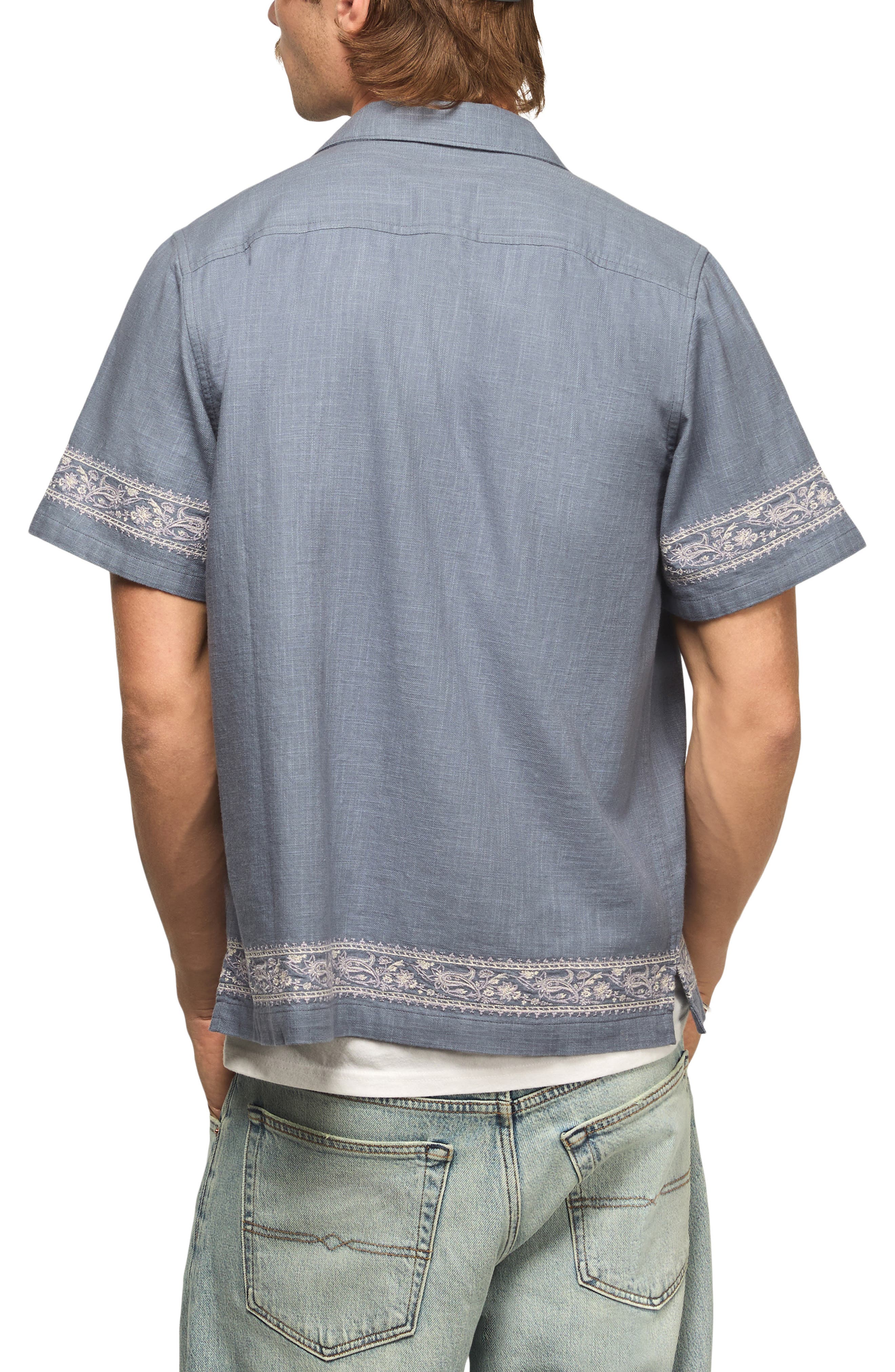 Embroidered Cotton Blend Camp Shirt - image 4