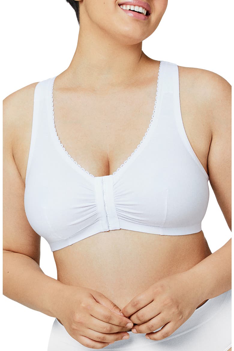 Front Close Cotton Blend T-Back Comfort Bra, Main, color, WHITE