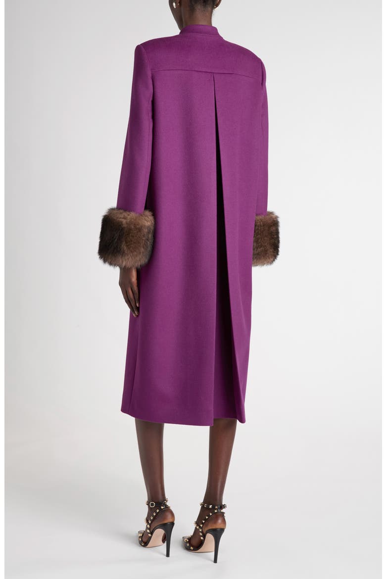 Compact Drape Wool & Cashmere Coat with Genuine Shearling Cuffs, Alternate, color, PURPLE