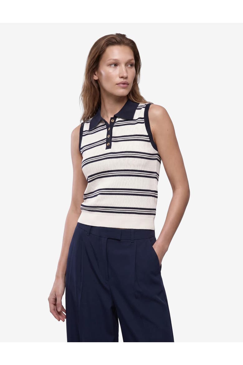 Striped Polo Neck Sleeveless Knit Top, Alternate, color, NAVY STRIPE