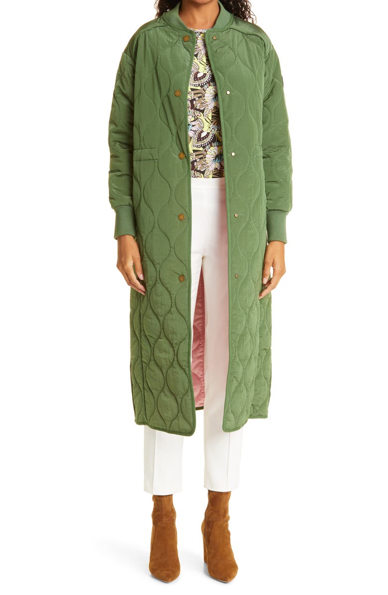 Ted Baker London Avverrii Quilted Long Bomber Coat, Main, color, 