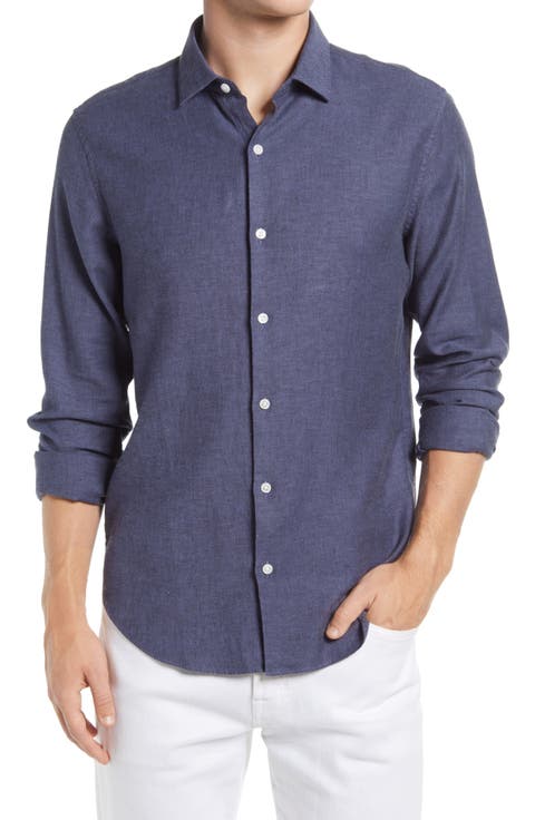 Slim Fit Stretch Linen & Cotton Button-Up Shirt
