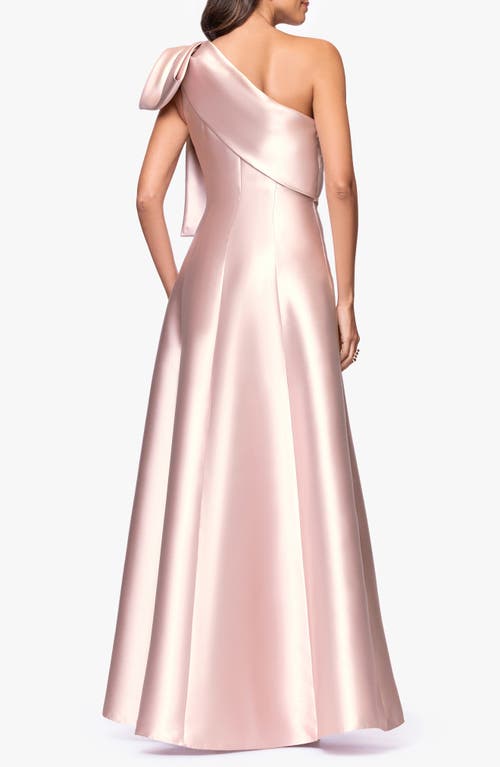 Betsy & Adam Bow Detail One-shoulder Mikado Fit & Flare Gown In Multi