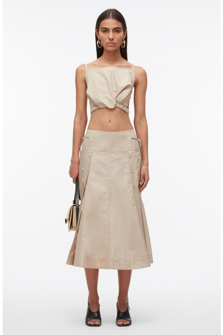 Tie Waist Button Midi Skirt, Alternate, color, KHAKI