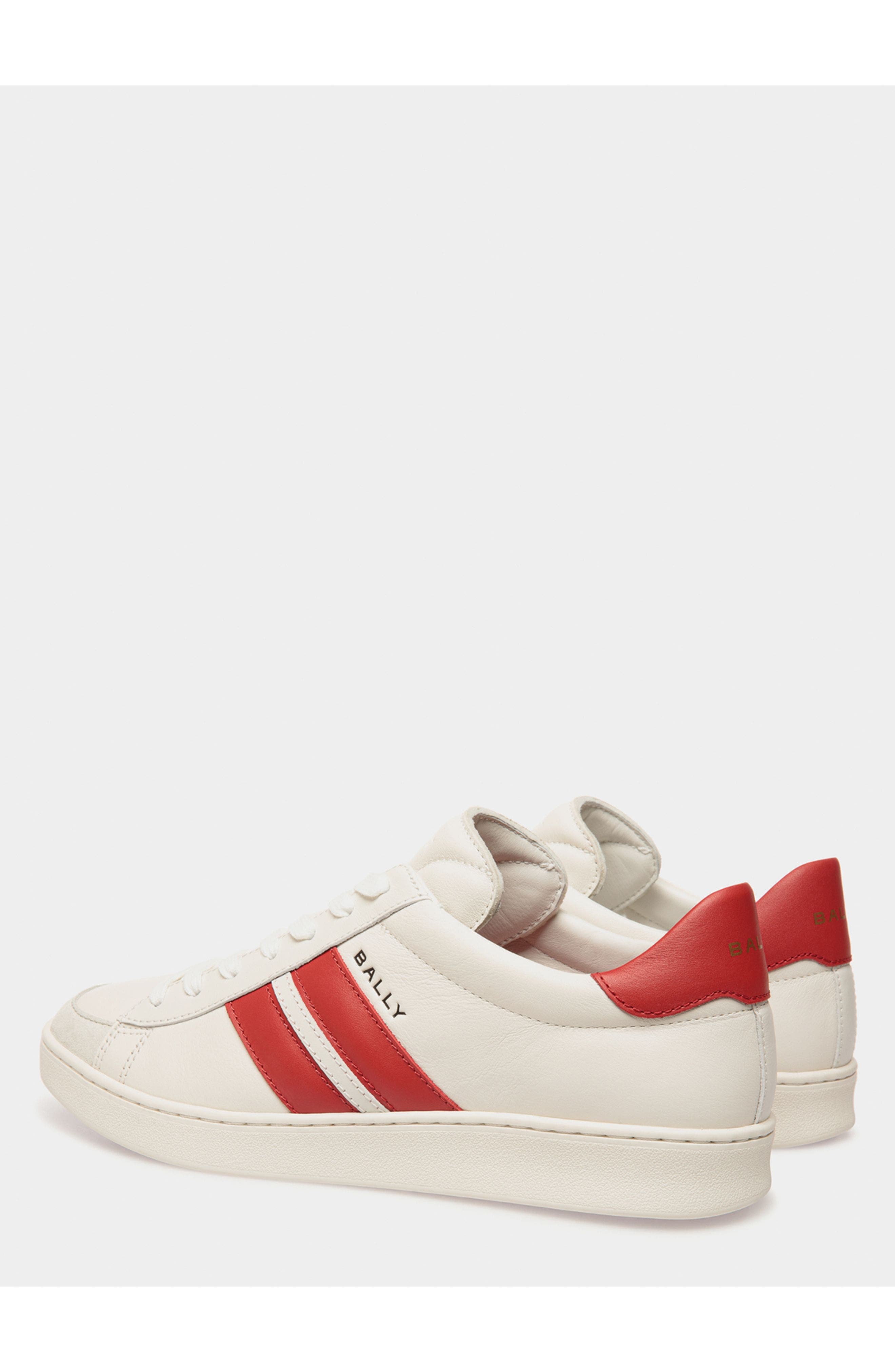 Bally Tennis Sneaker in and Candy Leather, Alternate, color, White/Candy Red