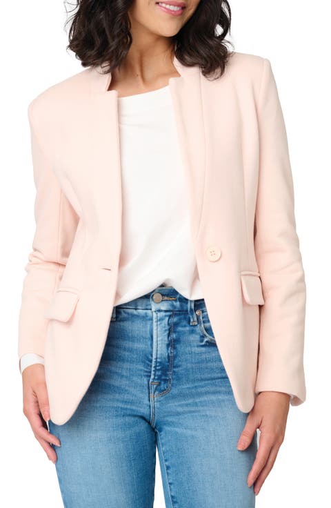 Inverted Notch Collar Cotton Blend Knit Blazer (Regular & Petite)