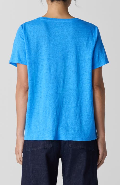 Eileen Fisher Crewneck Organic Linen Jersey Tee In Azure