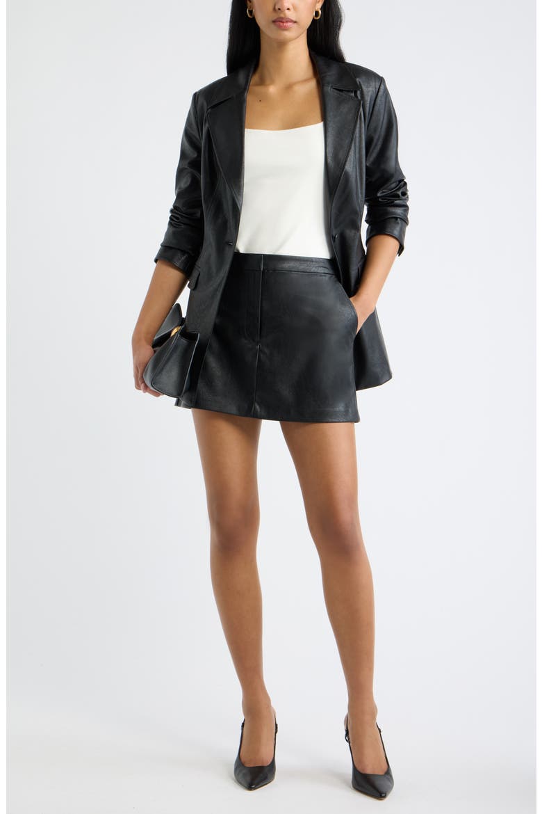 Faux Leather Mini Skort, Alternate, color, BLACK