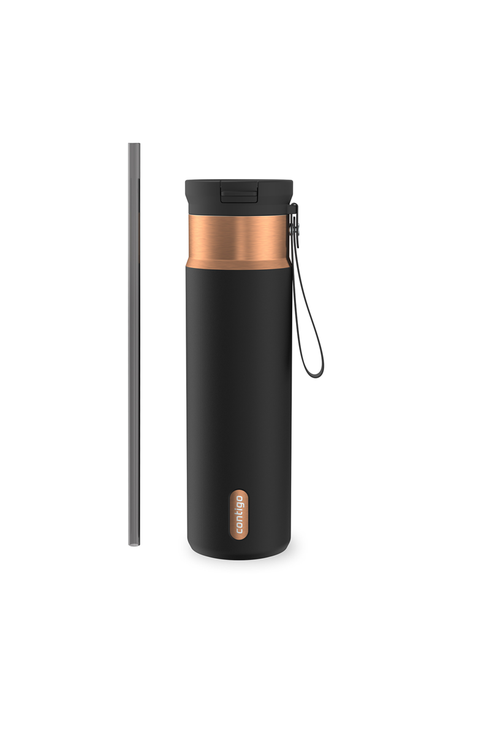 SnapSeal 24 oz Leakproof Stainless Steel Bottle with Carrying Strap and Reusable Straw
