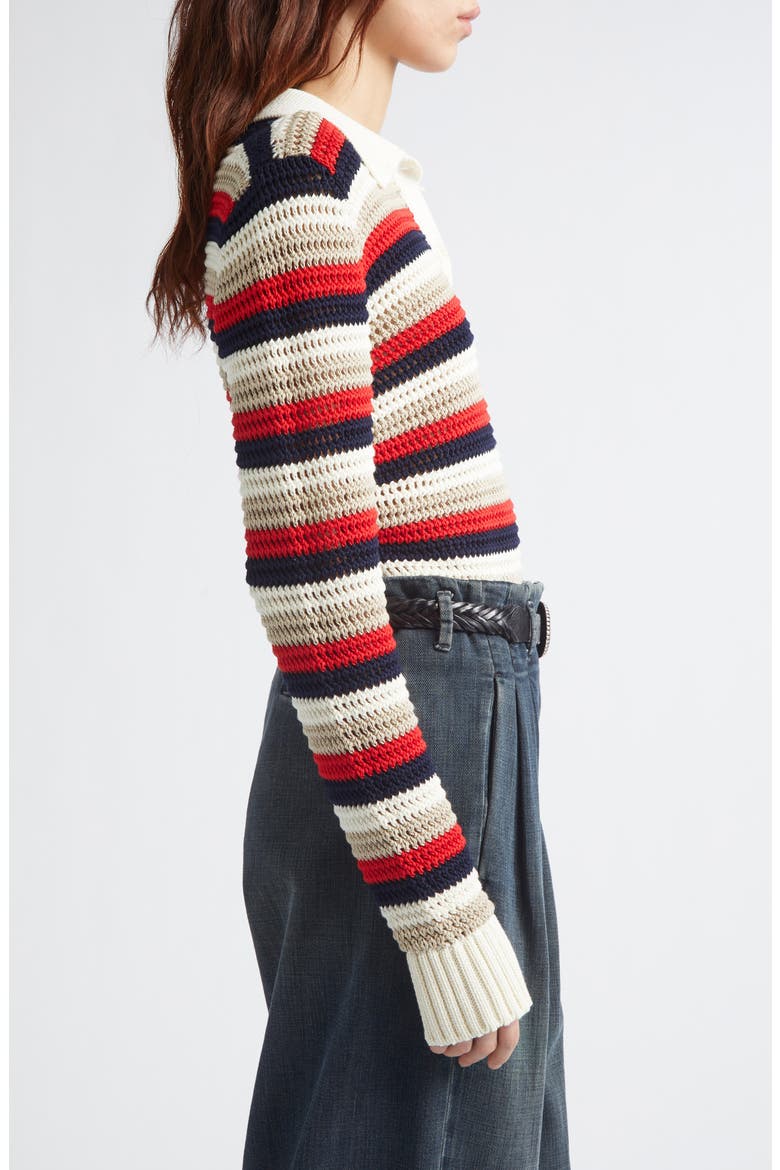 Journey Knit Cropped Polo, Alternate, color, WHITE/ RED/ BLUE