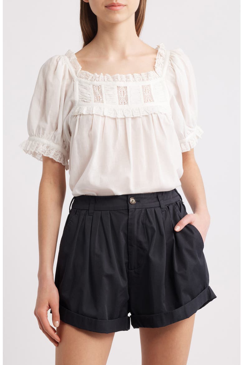 Frances Lace Inset Cotton Blend Top, Main, color, SALT LACE