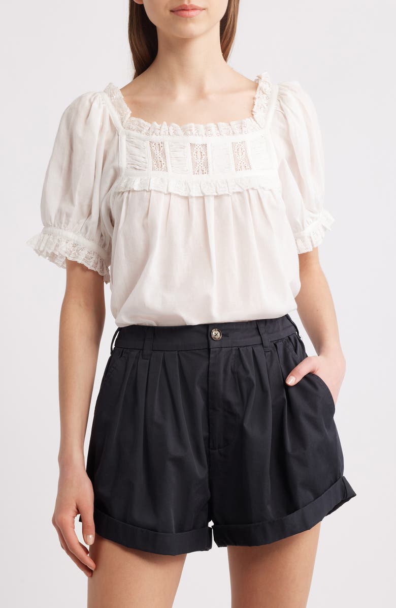 DÔEN Frances Lace Inset Cotton Blend Top, Main, color, Salt Lace