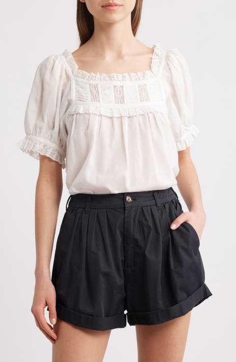 Frances Lace Inset Cotton Blend Top