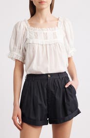 DÔEN Frances Lace Inset Cotton Blend Top