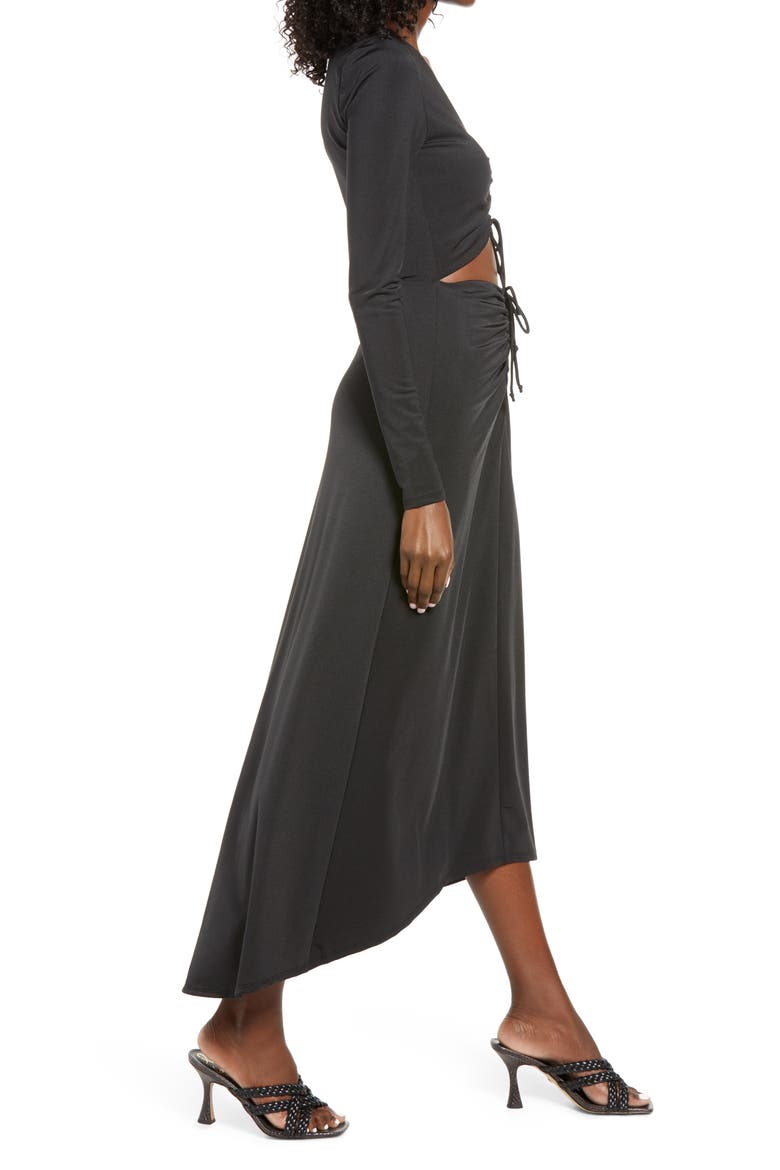 Rhys Cutout Long Sleeve Midi Dress, Alternate, color, NOIR