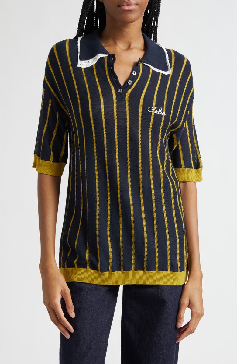 Siedrés Yuan Lace Trim Embroidered Logo Polo, Main, color, Navy/ Green