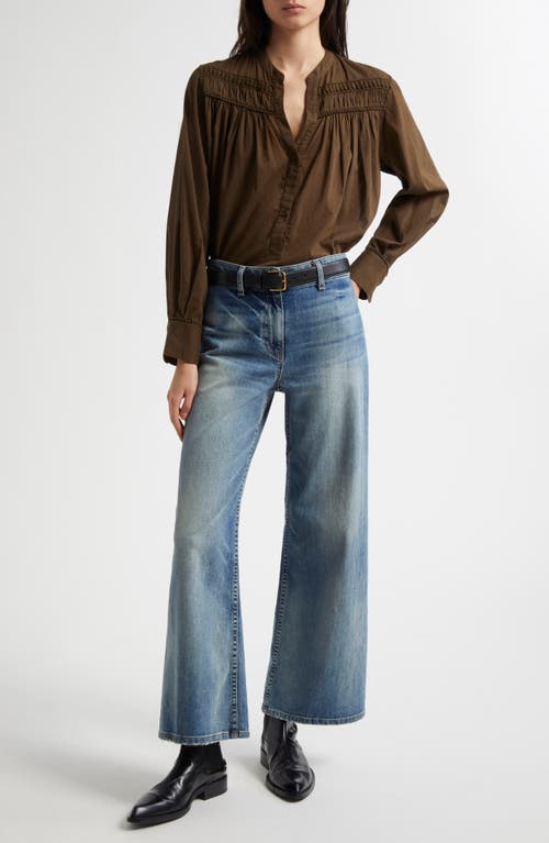 Nili Lotan Clarys Embroidered Gathered Cotton-voile Top In Olive Green