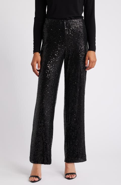 Sequin Hollywood Waistband Straight Leg Pants