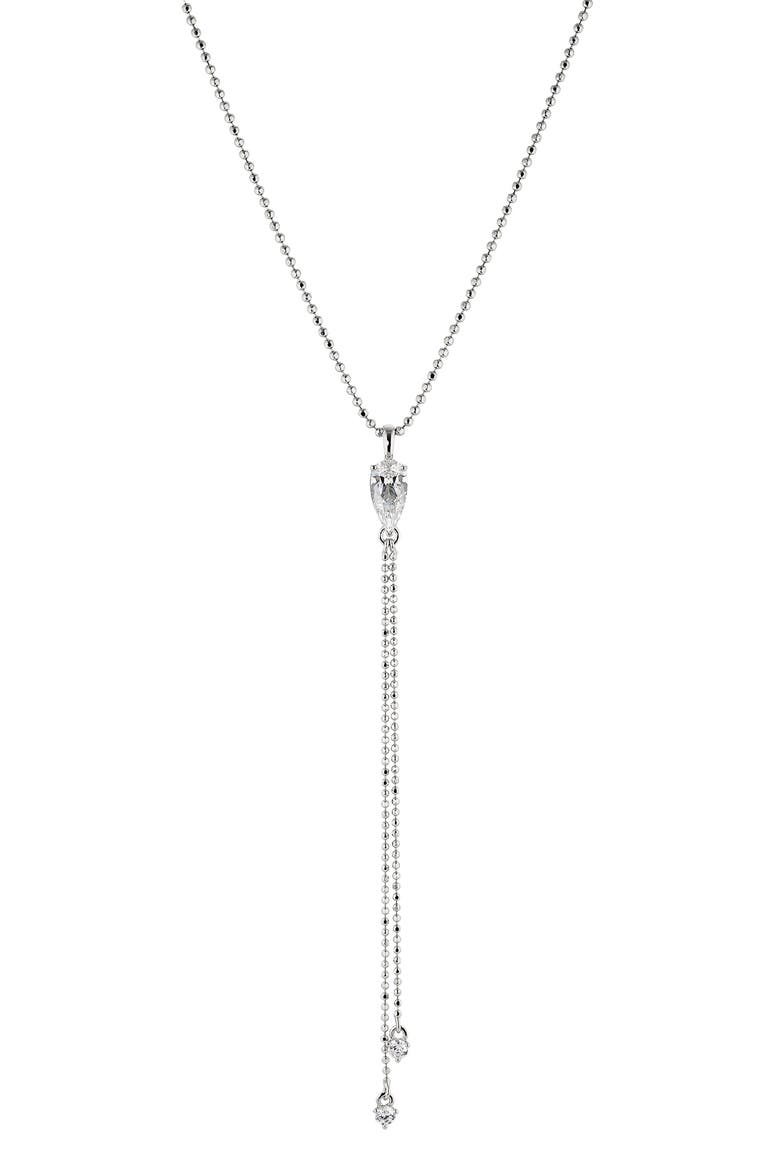 Cubic Zirconia Pear Drop Y-Necklace, Main, color, RHODIUM