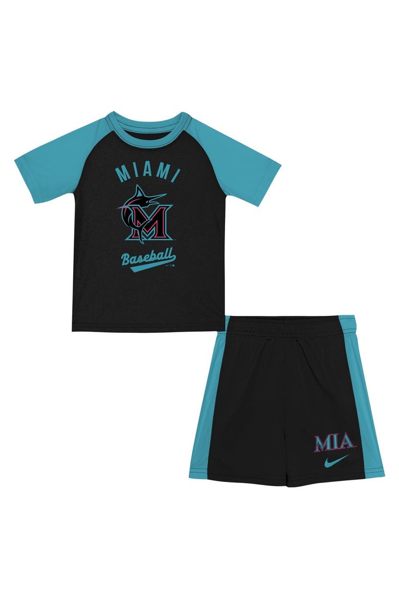 Toddler Nike Black/Teal Miami Marlins 2025 City Connect Shirt And Shorts Set, Main, color, Black