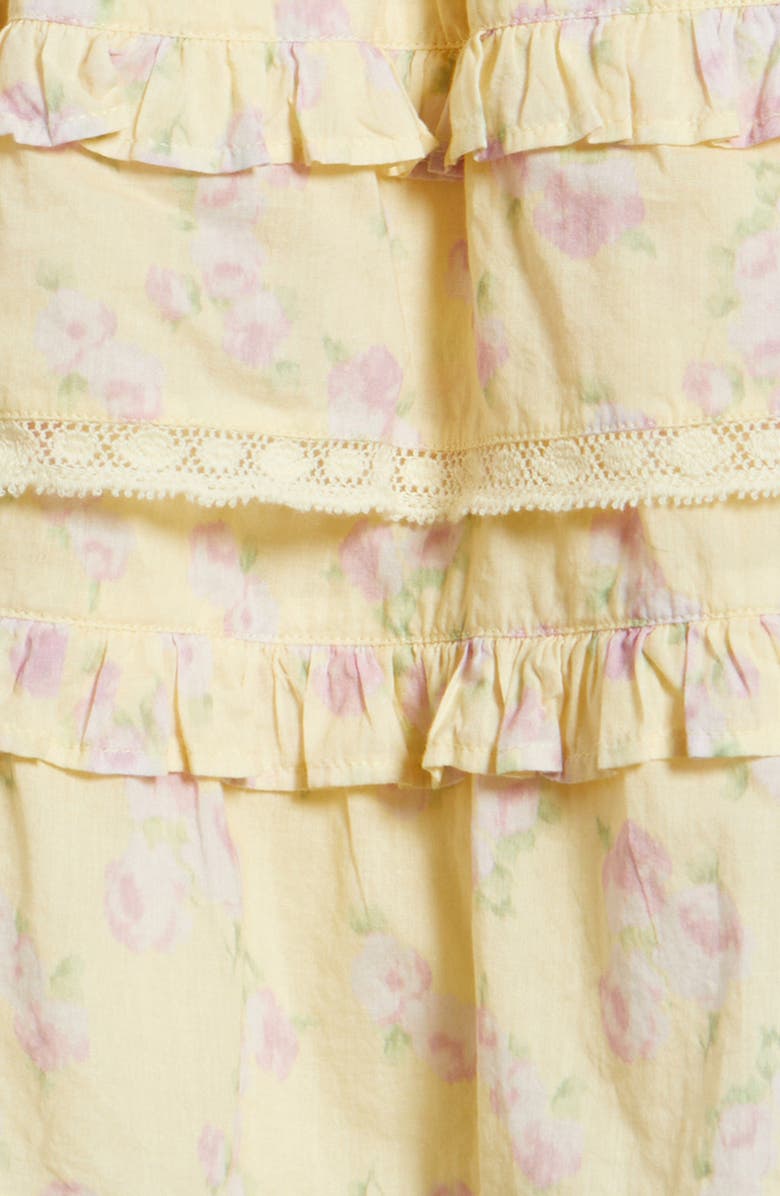 LoveShackFancy Billie Floral Print Ruffle Miniskirt, Alternate, color, Lemon Spritz
