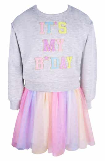 Zunie Kids' It's My B-Day Long Sleeve Ombré Skirt Dress