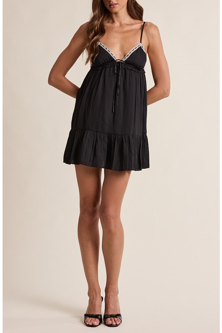 Ribbon Trim Triangle Babydoll Minidress, Main, color, BLACK