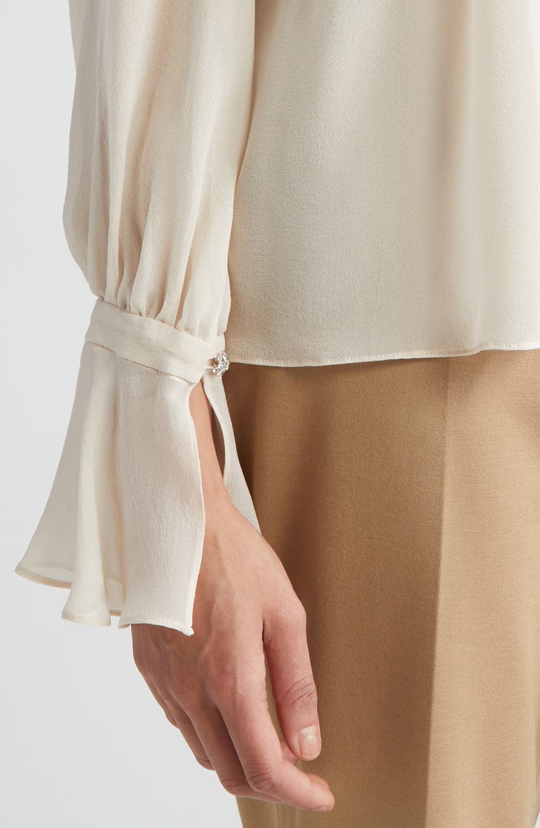 Max Mara Studio Yelina Semisheer Bell Sleeve Bow Back Silk Georgette Top, Alternate, color, 