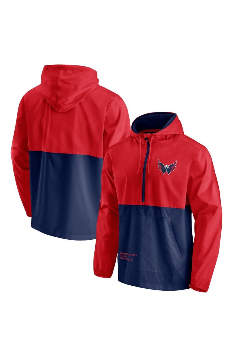 FANATICS Men's Fanatics Branded Red/Navy Washington Capitals Thrill Seeker Anorak Half-Zip Jacket, Main, color, Red