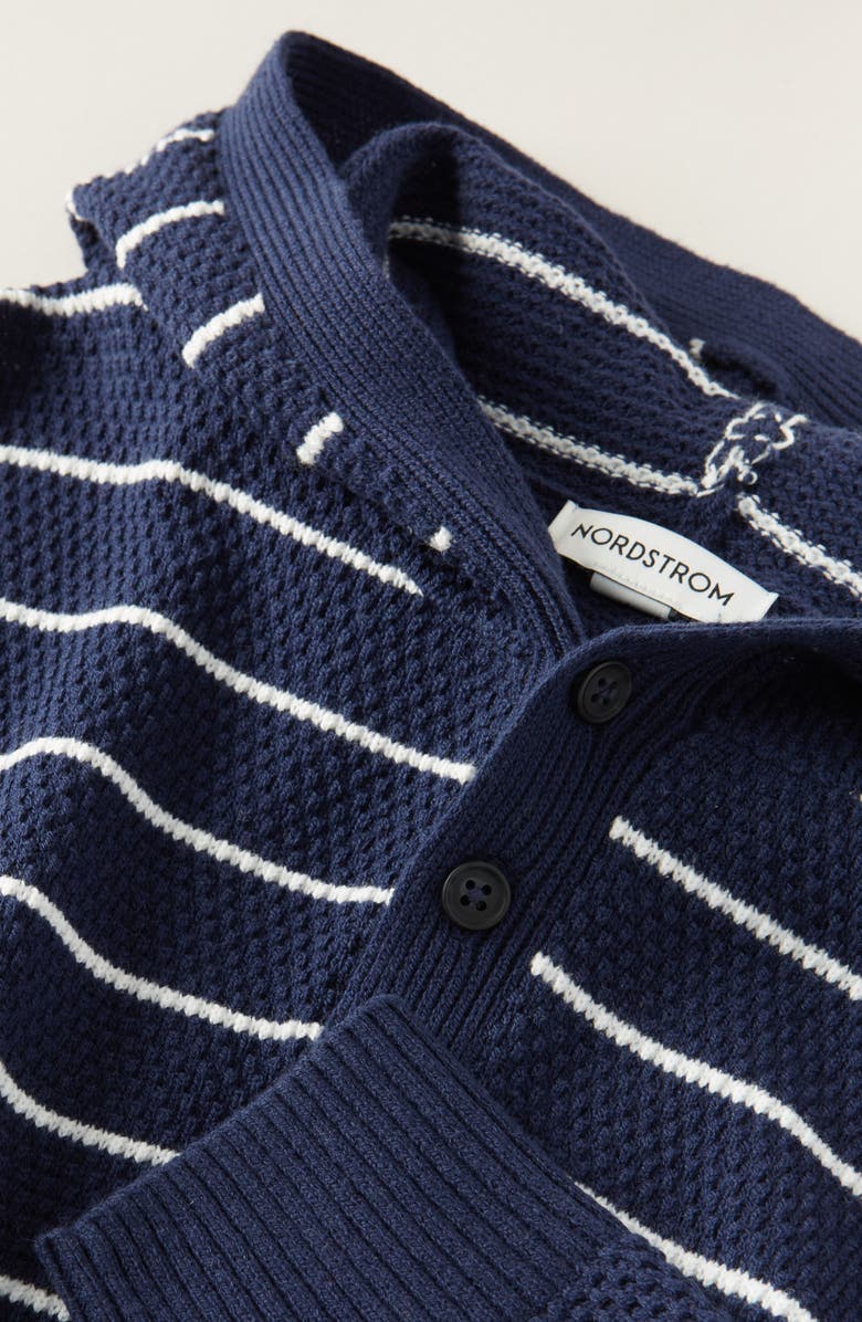 Nordstrom Kids' Hooded Henley Sweater, Alternate, color, Navy- Ivory Legacy Stripe