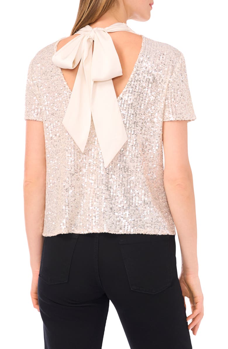 CeCe Sequin Mock Neck Top, Alternate, color, Champagne Silver